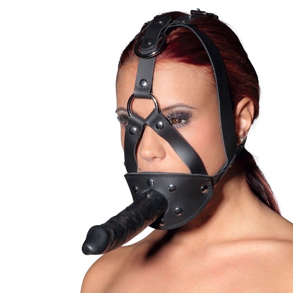 Zado Leather Head Harness Ball Gag And Dildo 5 Inch KinkyCherries