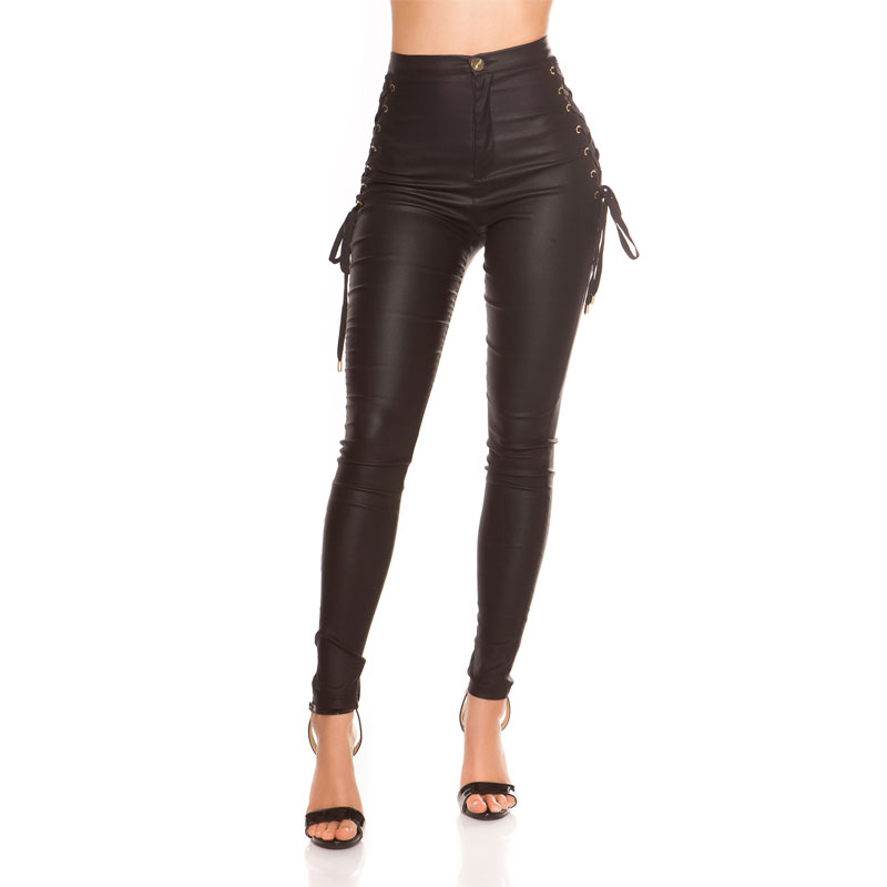 KouCla Leather Look Side Lace Up Skinny Trousers